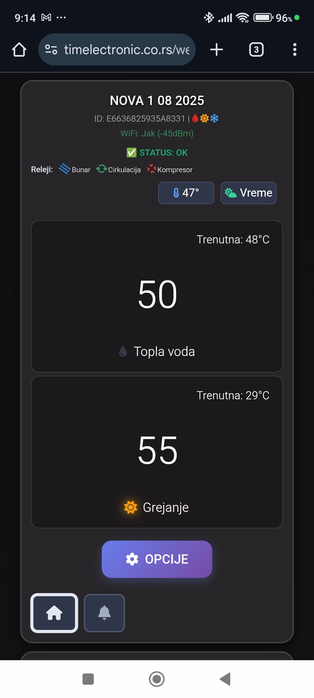 toplotne pumpe monitoring aplikacija na mobilnom telefonu