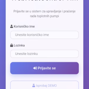 toplotne pumpe monitoring aplikacija na mobilnom telefonu