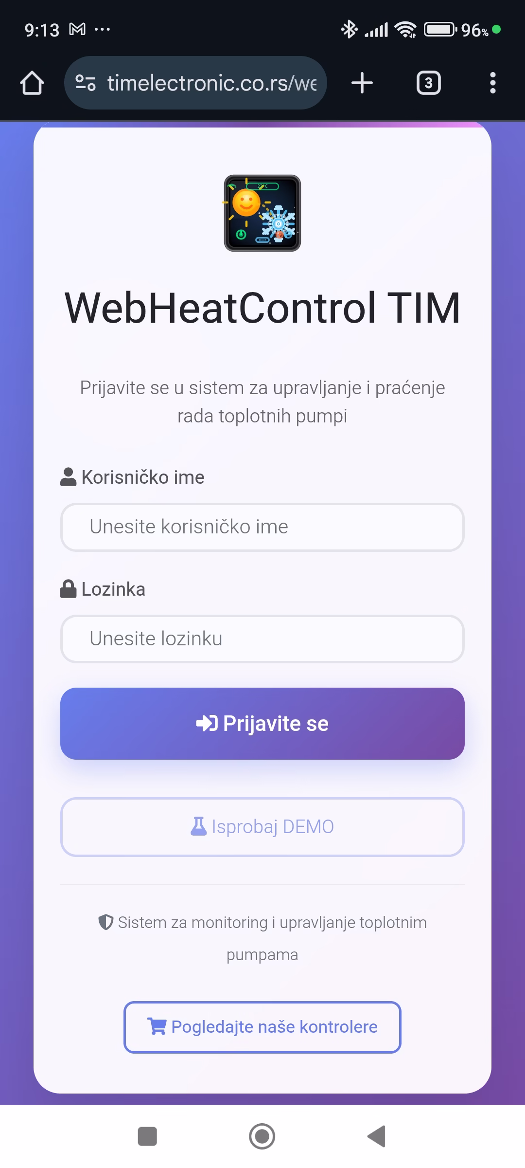 toplotne pumpe monitoring aplikacija na mobilnom telefonu